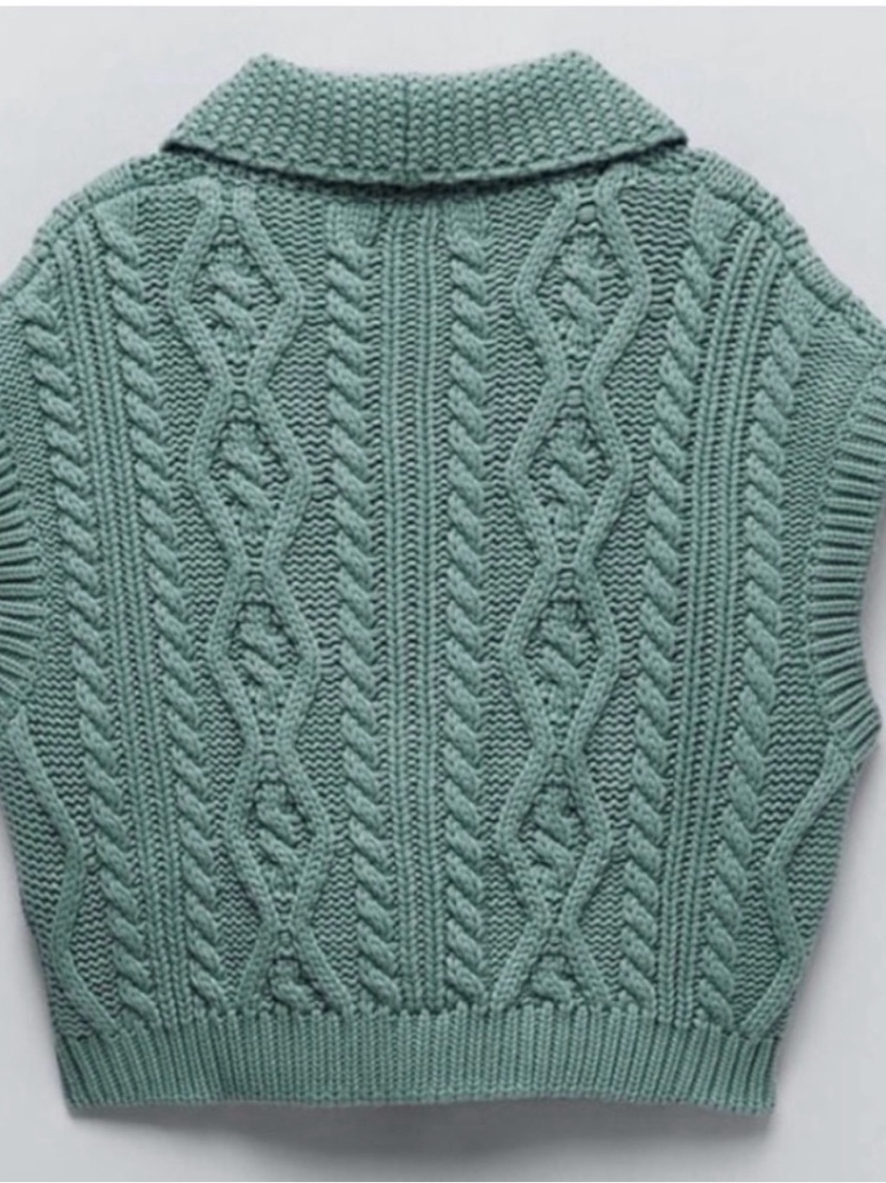 ZARA Sage Green Cable Knit Cardigan with Decorative Buttons - Picture 4 of 5